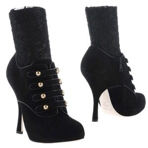 NIB $967 Dolce&Gabbana luxury Mary Jane boots suede with lace sock. IT 39 US 8